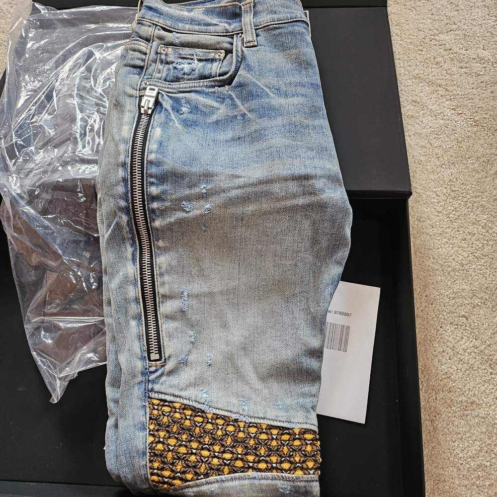 AMIRI Light Blue Jeans with Yellow Detailing